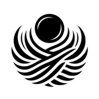 Black White Geometric Abstract A stylized celestial featuring a central orb embraced by layered, curved, winglike forms. vector