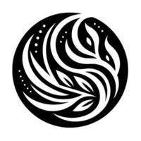 Abstract Black and White Circular with Flowing, LeafLike Forms and Dot Accents Resembling a stylized bird or eye. vector