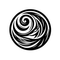 Intricate black and white spiral abstract within a circular frame evoking a sense of flow, movement, and organic form. vector