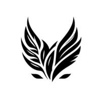 Black Abstract LeafInspired with Symmetrical FeatherLike Structure on a White Background, Displaying Modern Artistic Appeal. vector