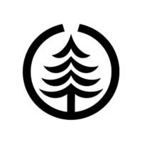 Black and white minimalist featuring a stylized evergreen tree enclosed in a circle with an opening at the top, modern and clean. vector