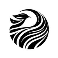 Circular Abstract Black and White Depicting a BirdLeafShaped Figure with Curvilinear Lines and Organic Elements on a White Background. vector