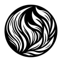 Abstract Black Circle with White, Leaflike Swirls, Creating a Dynamic, Organic Composition with Shadow Effects on a White Background. vector