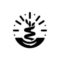 Symbolic, stylized black and white featuring a stylized plantlike form with a spiral and radiating lines, set against a clean, white background. vector