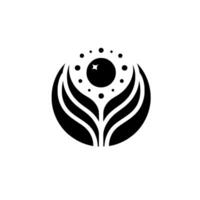 Minimalist Celestial A black and white featuring a central star, surrounded by dots and stylized leaflike shapes. vector