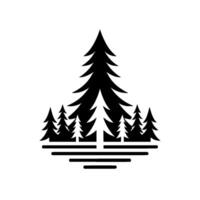 Minimalist Forest Silhouette Black Fir Trees on a White Background with Water Reflections, . vector