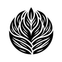 Symmetric florallike black and white , leaves forming a circular artistic pattern. vector