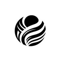 Abstract Monochrome featuring a Circular Composition of Dynamic Curved Lines and a Spherical Element on White Background. vector