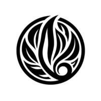 Intricate Black and White Circular Featuring Organic Forms Resembling Leaves and Flames, with a Harmonious, Balanced Composition. vector