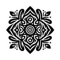 Symmetrical Black and White Ornamental Mandala, Detailed Geometric Pattern with Floral Elements and Concentric Circles, Minimalist . vector