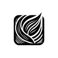 Black and White stylized leaflike composition enclosed in a roundedsquare frame, evoking natural elements with a modern artistic interpretation. vector