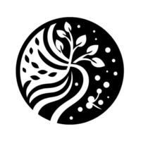 A yinyanginspired circular featuring a stylized tree with leaves and flowing lines, symbolizing balance and harmony. vector