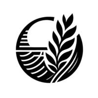 Abstract Black and White Featuring a Circular Composition with a Leafy Branch, GrainLike Elements, and a Basket Motif. vector