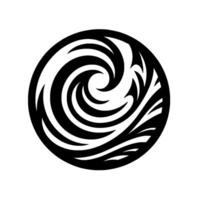 A minimalist, circular, black and white abstract depicting swirling lines within a stylized spiral, resembling energy or a vortex. vector