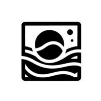 Black and White Square Stylized Sunset Scene Above Wavy Water, with Simple, . vector