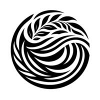 Abstract Black and White Leafy Branch Swirling Within a Circle, Emphasizing Natures Grace vector