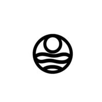 Minimalist Circular Featuring Sun and Waves, in Black on White, Suggesting Serenity and Natural Harmony. vector