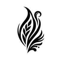 Abstract Black and White Flourish Stylized Wheat Flamelike on a Pristine White Background. vector