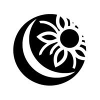 Abstract black and white of a crescent moon intertwined with a stylized sun, representing balance and duality. vector
