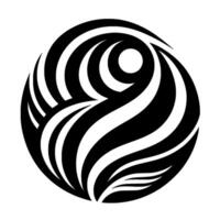 Abstract circular of swirling black and white shapes, reminiscent of a stylized eye or organic form. vector