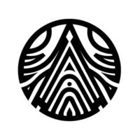 Abstract Black and White Circular Geometric Featuring Bold Lines, Arcs, and Triangles within a Circle on a White Background. vector