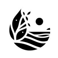 Abstract black and white nature leaf and seascape circle with sun. vector