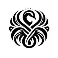 Black and White CelticInspired Swan Crest , Circular Composition with Ornamental Wings and Geometric Detailing. vector