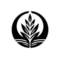 A stylized black and white depicting a symmetrical plant with pointed leaves encased within a semicircular frame. vector