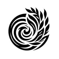 Elegant Black and White Circular Featuring Swirling Lines and Leafy Embellishments, Evoking Nature and Serenity. vector