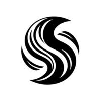 A minimalist black and white depicting a stylized, curved letter S or a swirling, circular shape on a clean white background, evoking elegance and modern simplicity. vector