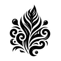 Bold Black and White Floral Motif with Ornate Swirls, Teardrops, and Organic Leaflike Structure on a Plain White Backdrop. vector