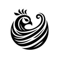Stylized Black White Owl Circular Composition with Curved Lines and Geometric Shapes on a Clean White Background. vector