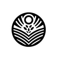 Abstract circular featuring a minimalist with a stylized plant or sun symbol composed of lines, leaves, and a central circle, set against a white background. vector
