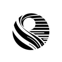 Abstract Black and White Geometric Composition A circular form with dynamic flowing lines and horizontal stripes, minimalist art. vector