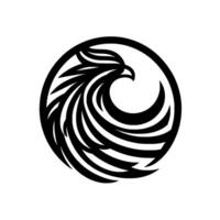 Bold Black and White Circular Featuring Stylized Eagle in Flight, Inside a Circle, Modern vector
