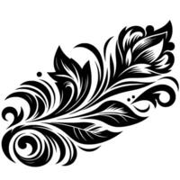 Intricate Black and White Floral A symmetrical, stylized illustration of leaves and swirling motifs on a white backdrop. vector