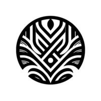 Intricate symmetrical black and white circular featuring abstract patterns, geometric shapes, and organic, leaflike forms. vector