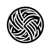 Intricate Black and White Circular Geometric , Composed of Interlacing Thick, Curved Lines, Forming a Knotlike Pattern Within a Defined Circle. vector