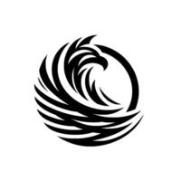 Sleek, Minimalist Depicting a Black Eagle in Flight, Framed by a Circular Emblem on White Background. vector