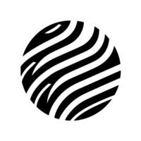 Abstract black and white orb composed of flowing, zebrastriped bands, creating a dynamic and visually striking on a white background. vector
