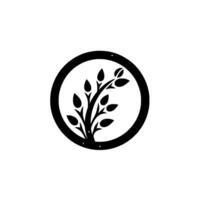 Minimalist Black and White Decorative Circular Emblem of a stylized tree with leaves, on a bright neutral background, suitable for branding. vector