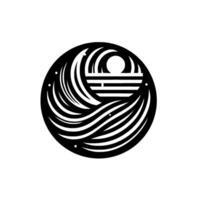 Abstract, Black White, Circular Featuring Waves, Lines, MoonLike Shape, and Sparse Dots on a White Background. vector