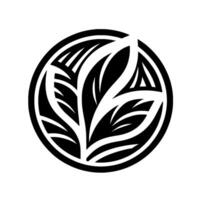 Black and white circular leaf , stylized botanical illustration, symmetrical aesthetic, modern art, minimalist. vector