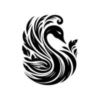 Elegant Black Swan in a Decorative Floral Style, Evoking Sophistication and Serenity, Isolated on a White Background. vector