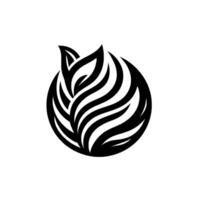 Monochrome Stylized Floral within a Circle Elegant Composition with Leafy Elements on White Background. vector