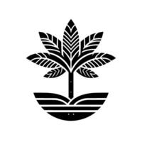 Stylized Black and White Botanical Illustration A Symmetrical Plant Rising from a Rounded Base with Detailed Leaf Veins vector