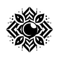 Intricate Black and White Mandala EyeShaped Center with Geometric Petals and Diamond Symmetry. vector