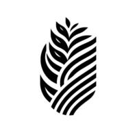 Abstract Botanical Illustration A minimalist black and white featuring stylized leaves and a patterned, leaflike form, set against a clean white backdrop. vector