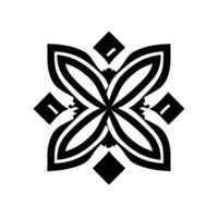 Symmetrical Black and White Geometric Floral with Striped Petals and Square Accents on a White Background. vector