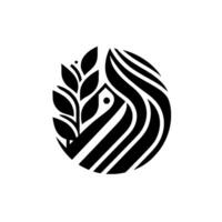 Minimalist Zebra Head with Foliage Black and White with Stylized Animal Portrait Inside a Circle. vector